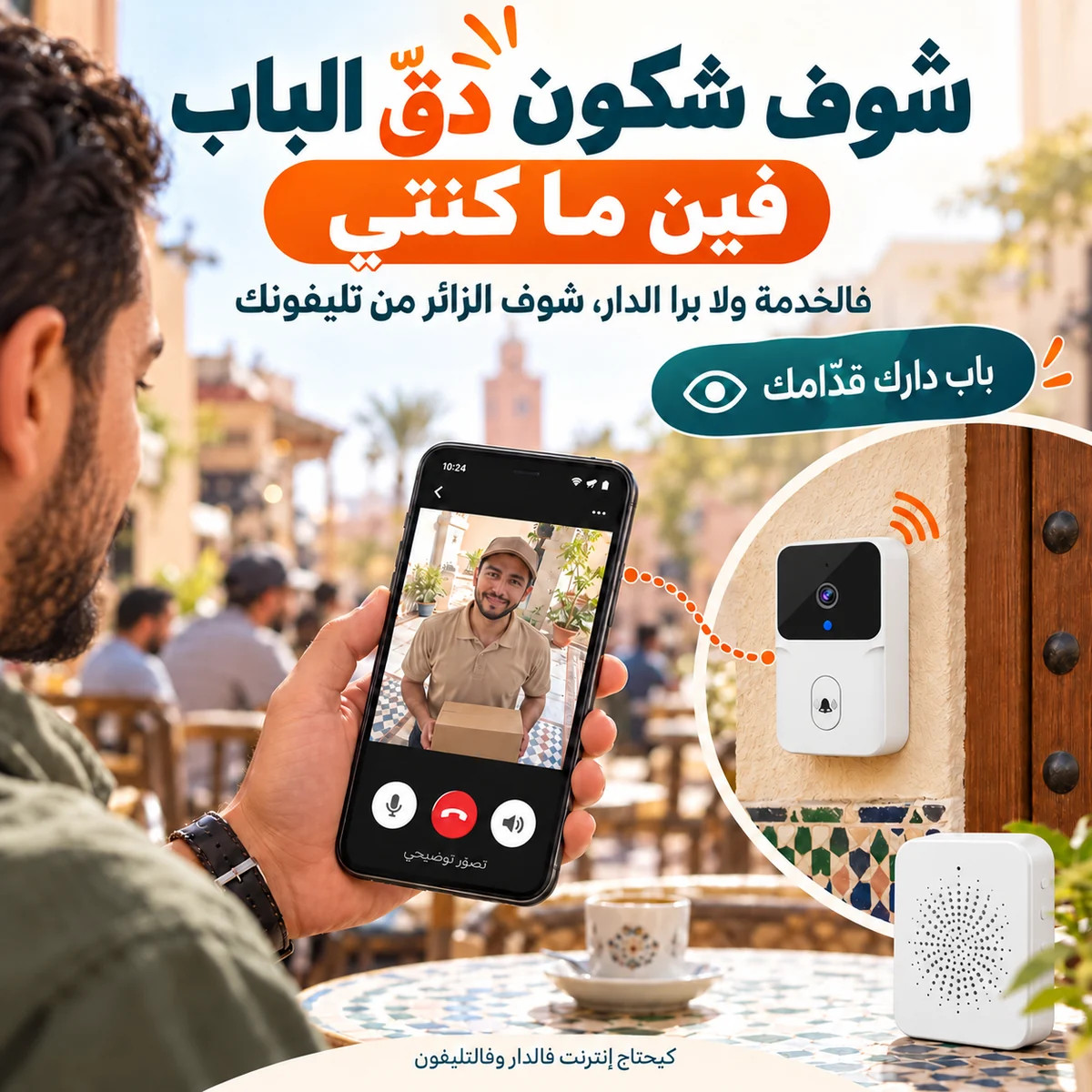 شوف شكون دق الباب فين ما كنتي: الجرس الذكي الأبيض كيخليك تشوف الزائر من تليفونك وأنت برا الدار.